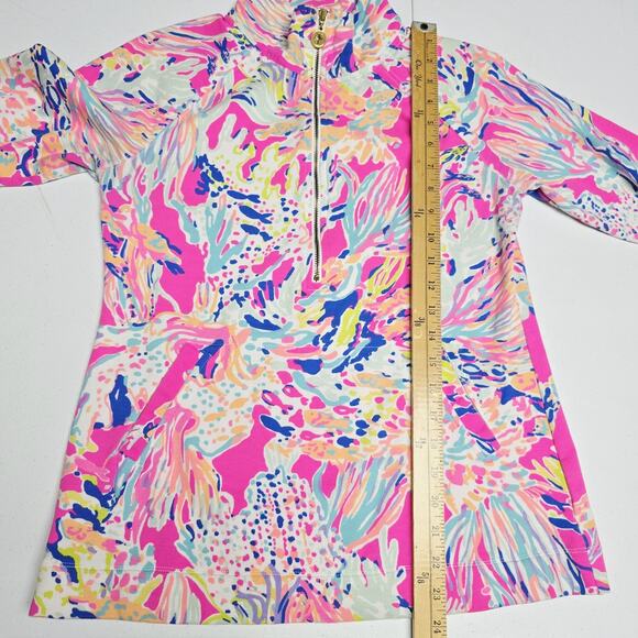 Lilly Pulitzer Skipper Popover Size S Caught Up Fish Coral 1/2 Zip Pocket Prepp - Picture 10 of 10